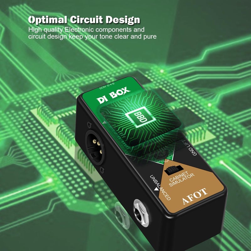 AFOT Di Box Guitar Pedal for Direct Box Signal Converter Matchbox Effect Pedals with Cabinet Simulator 1/4 and XLR Mini Size Ture Bypass - Image 2